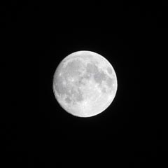 Large full moon against dark night sky.