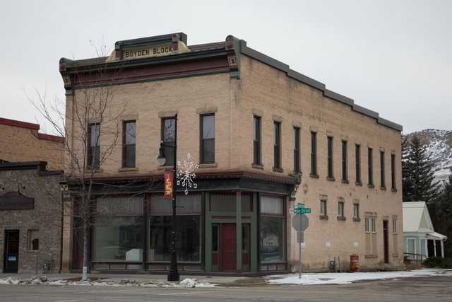 A two-story building with a brick facade and large windows, topped with a sign reading "Boyden Block".