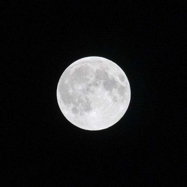 A large white full moon is centered against a black background.