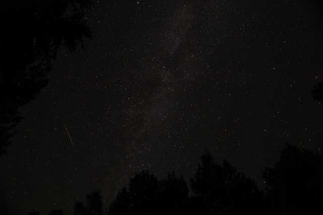 A night sky filled with stars and a single shooting star.